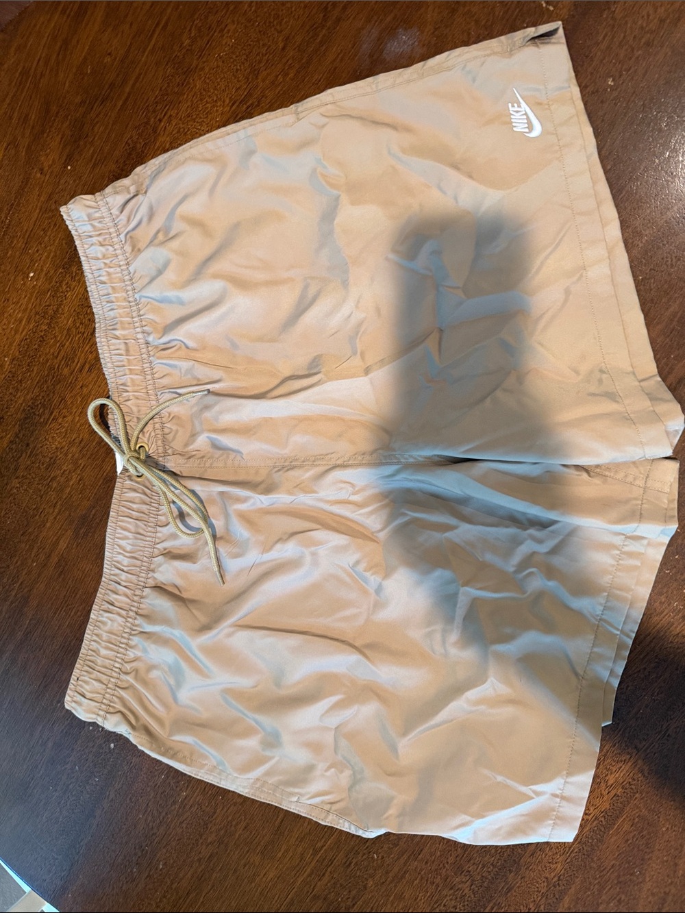 Nike Men's Beige Athletic Shorts with White Logo